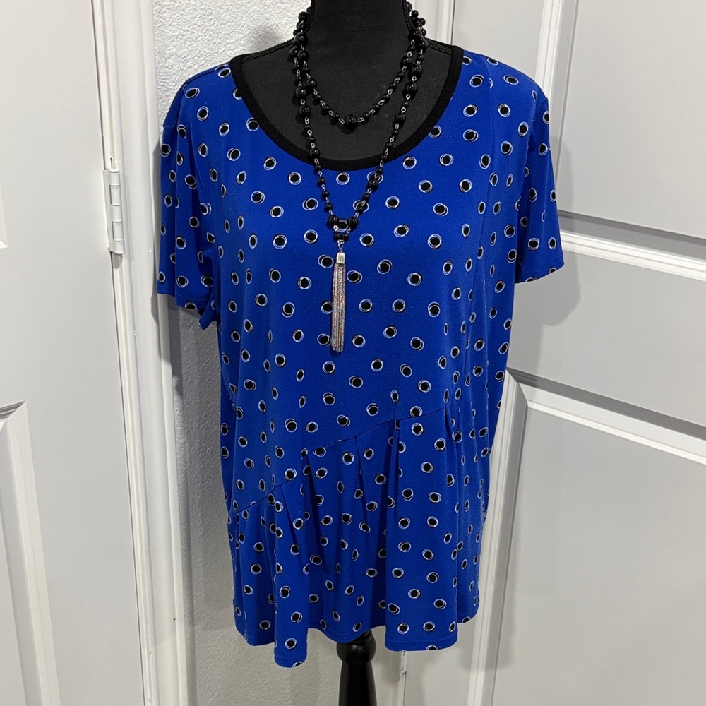 Elle Royal Blue Short Sleeve Top with Polka Dots